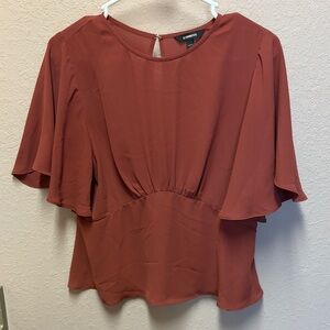 Express Terracotta Blouse with Flutter Sleeves